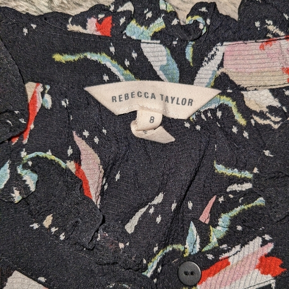 Rebecca Taylor Long Sleeve Button Front Tie Waist Floral Print Dress Women's 8 - Picture 6 of 11